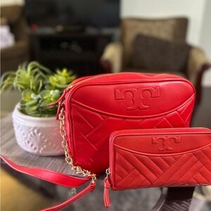Tory Burch Red Quilted Crossbody Bag and Wallet price is for both